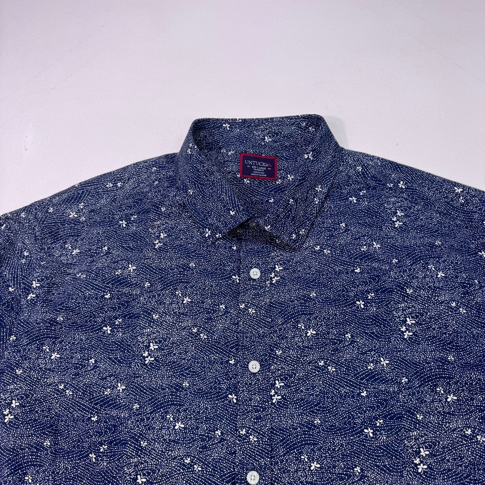 UNTUCKit Mens XXL Relaxed Fit Short Sleeve Button Down Shirt Blue Floral Modern